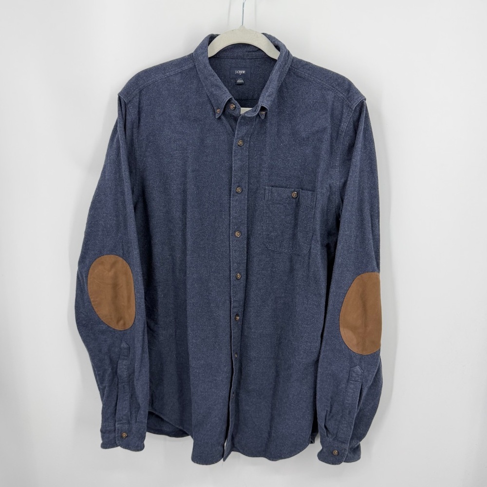 J crew sz L tall blue flannel shirt elbow patches button front B3062